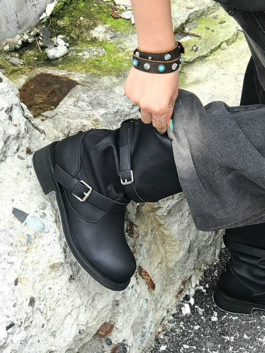 受注制【OaKS】vintage 2-belt biker boots