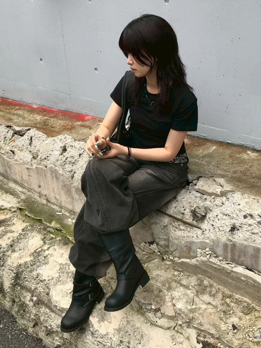受注制【OaKS】vintage 2-belt biker boots