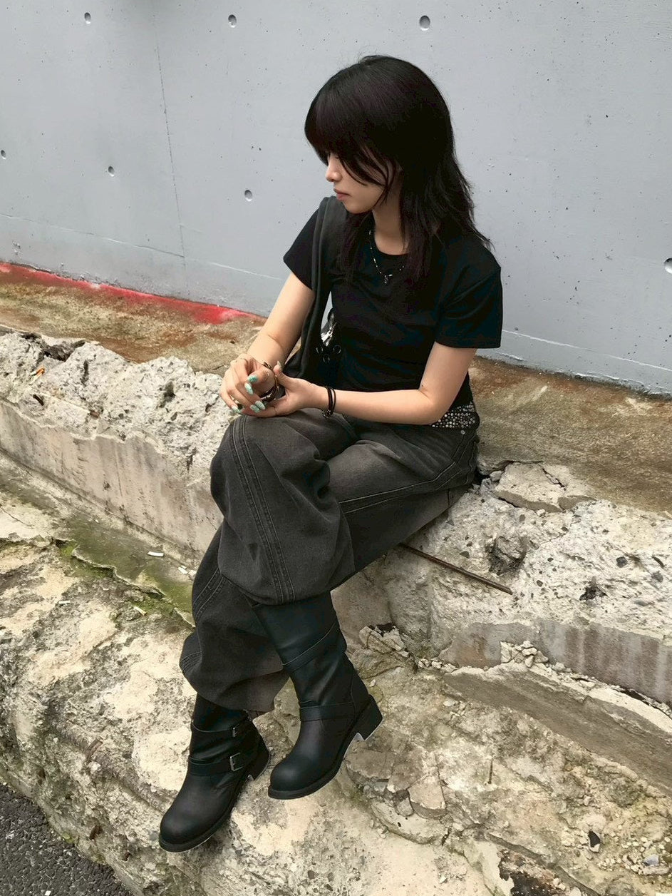 受注制【OaKS】vintage 2-belt biker boots