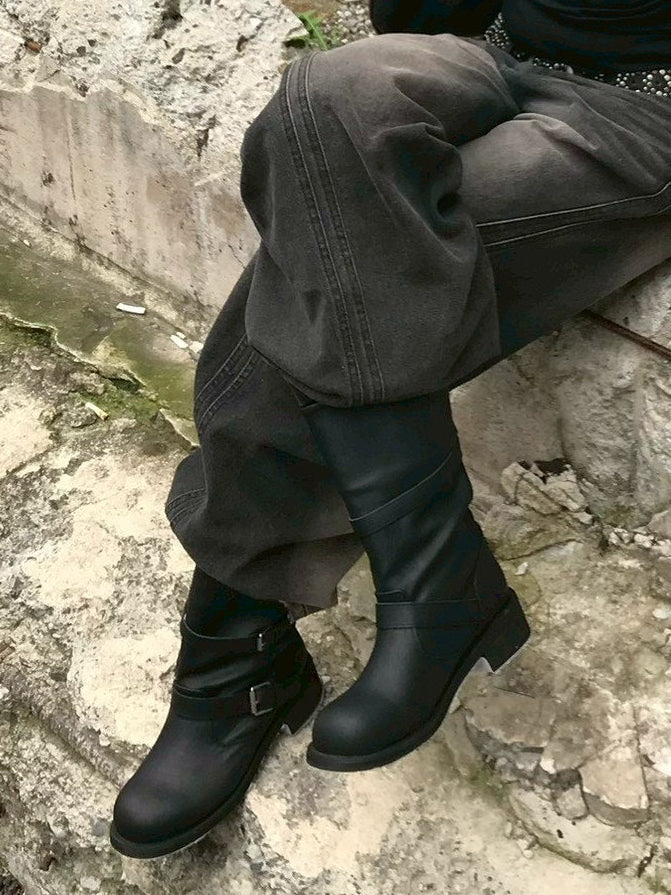 受注制【OaKS】vintage 2-belt biker boots