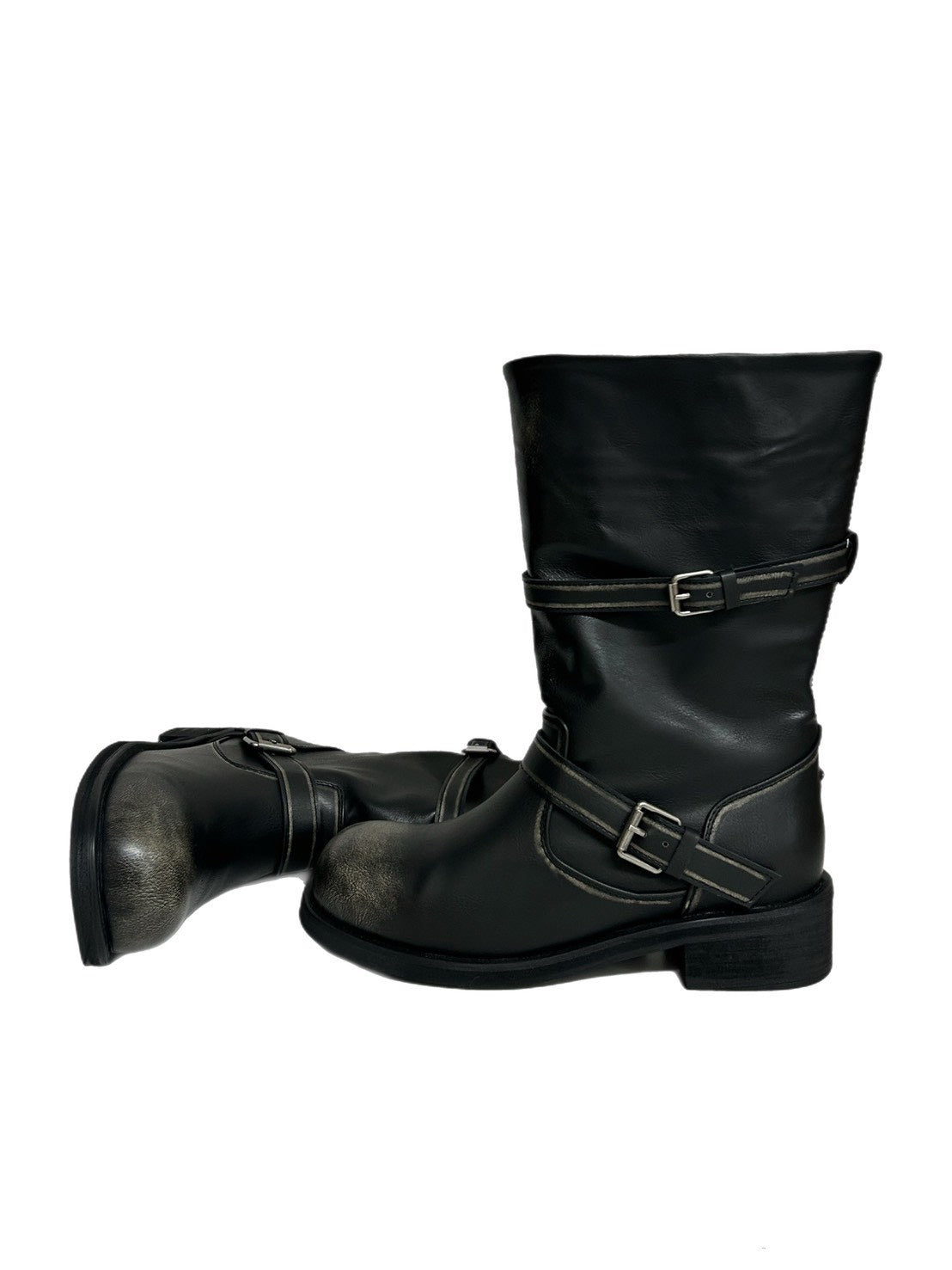 受注制【OaKS】vintage wash 2-belt biker boots