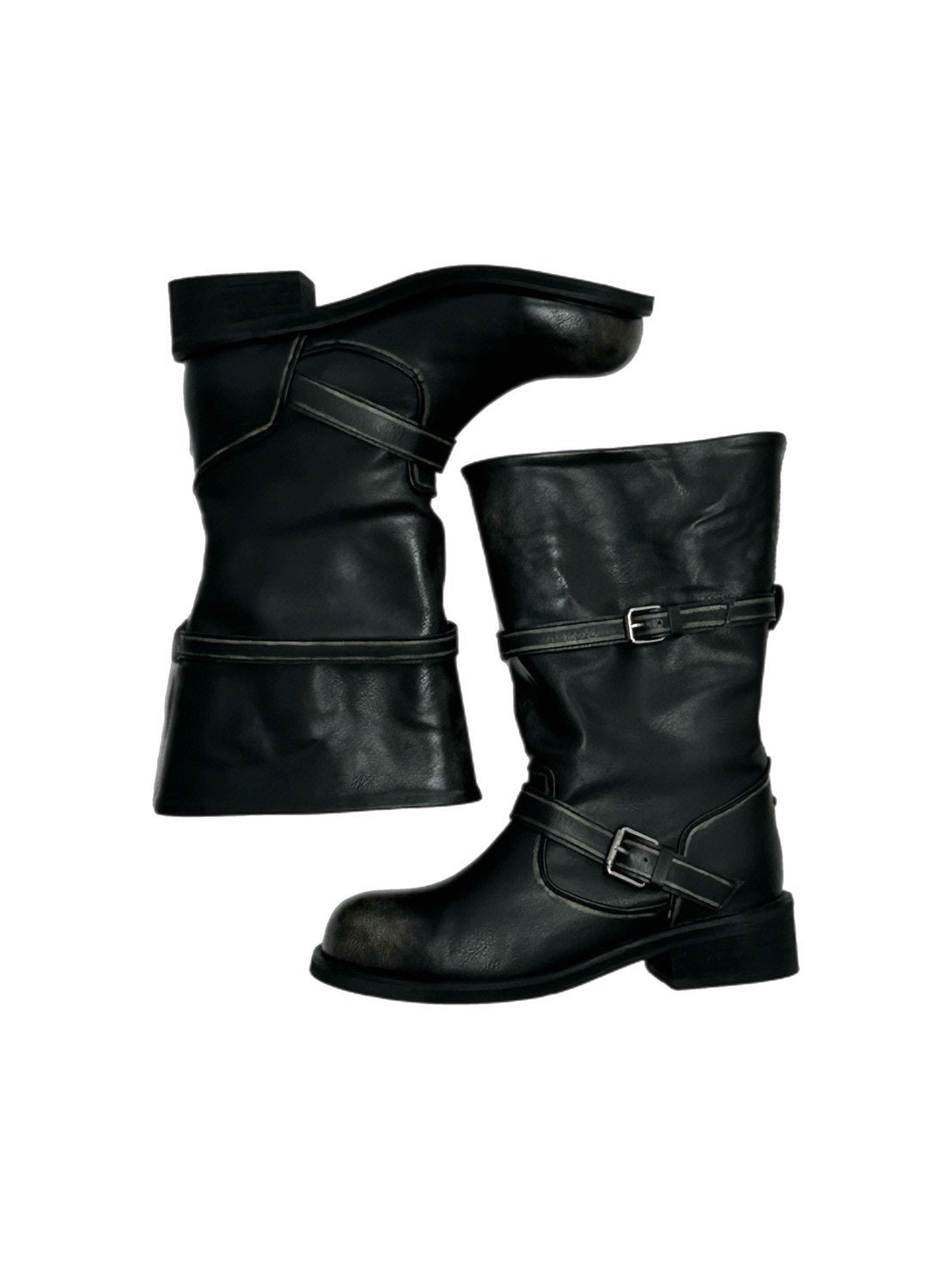 受注制【OaKS】vintage wash 2-belt biker boots