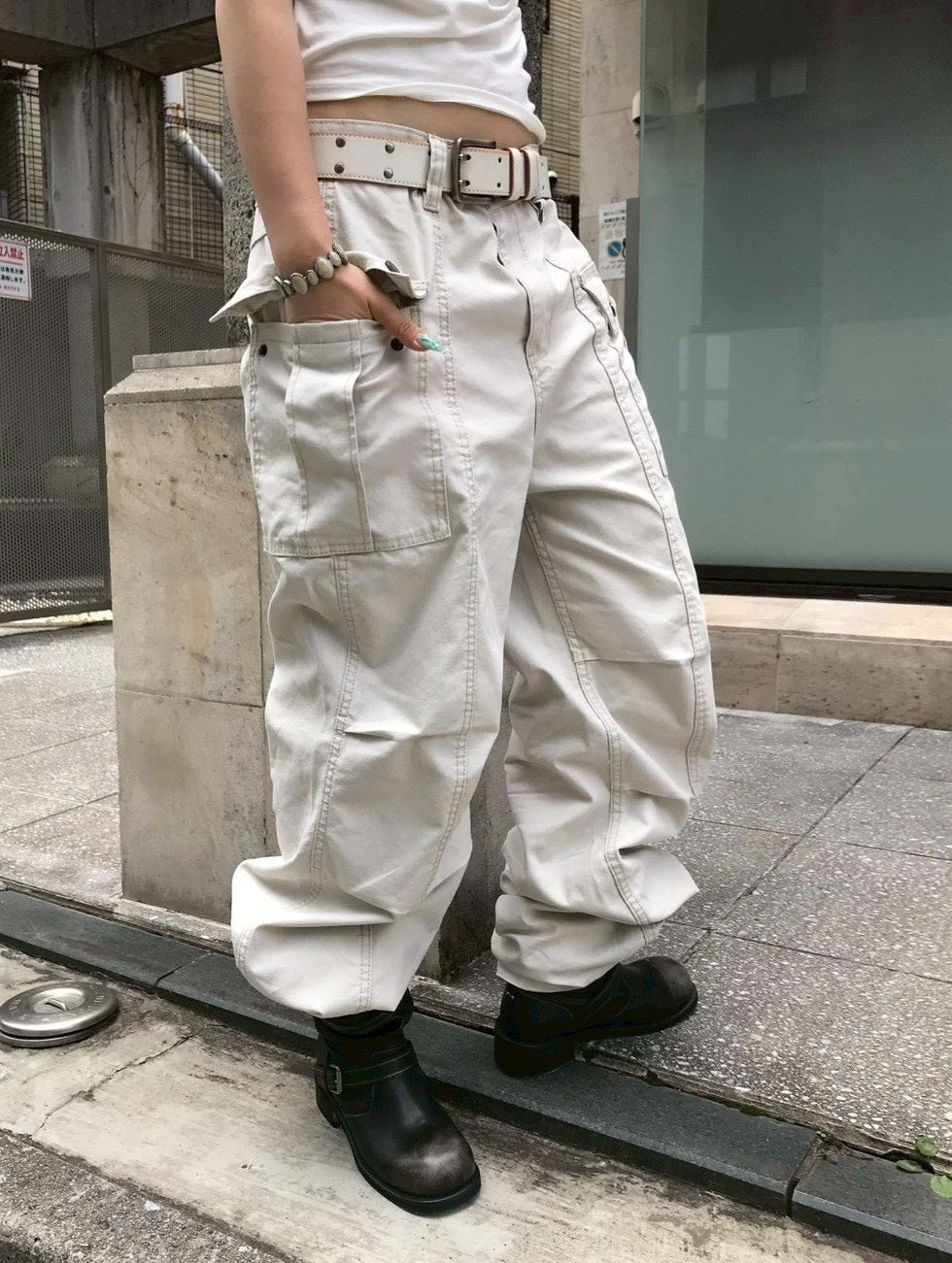 受注制【OaKS】vintage wash 2-belt biker boots