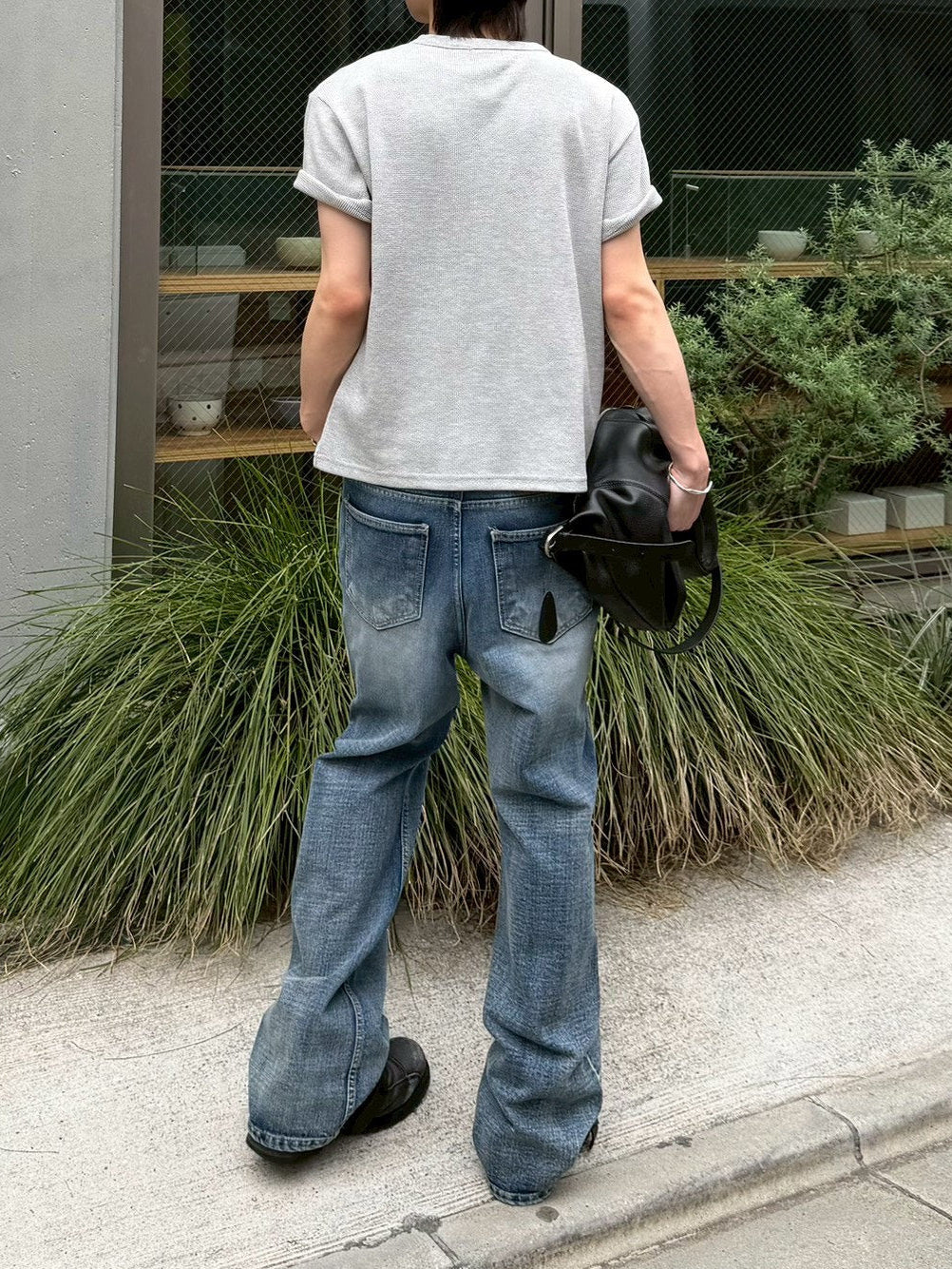 受注制【Chikashitsu +】brush wash flare denim pants