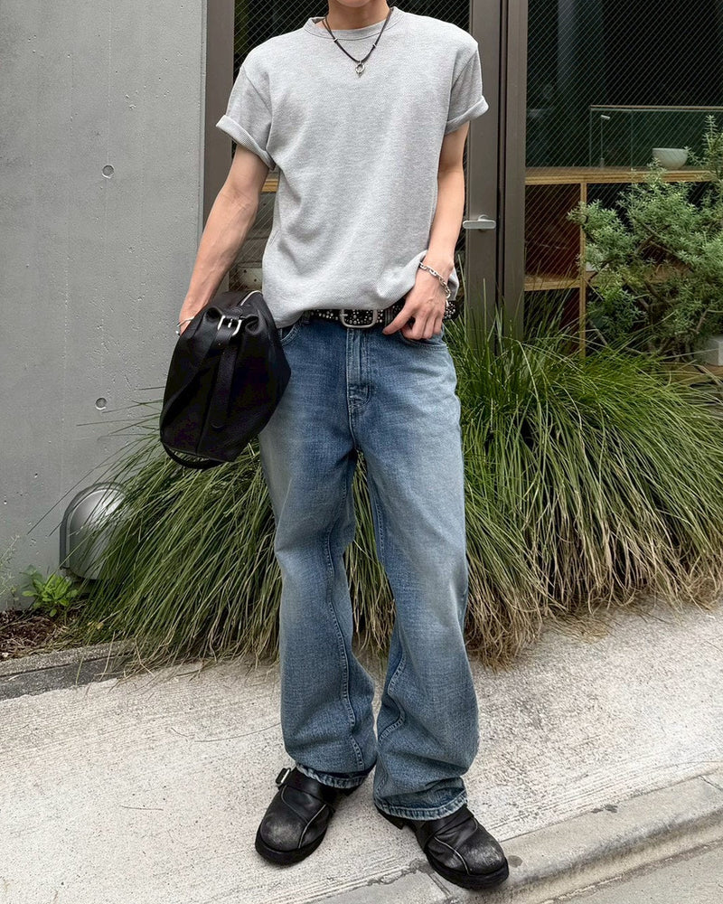 受注制【Chikashitsu +】brush wash flare denim pants