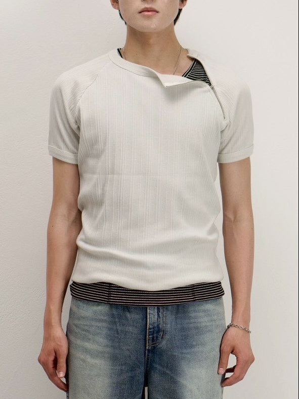 受注制【Chikashitsu +】side half zip t-shirt (4color)