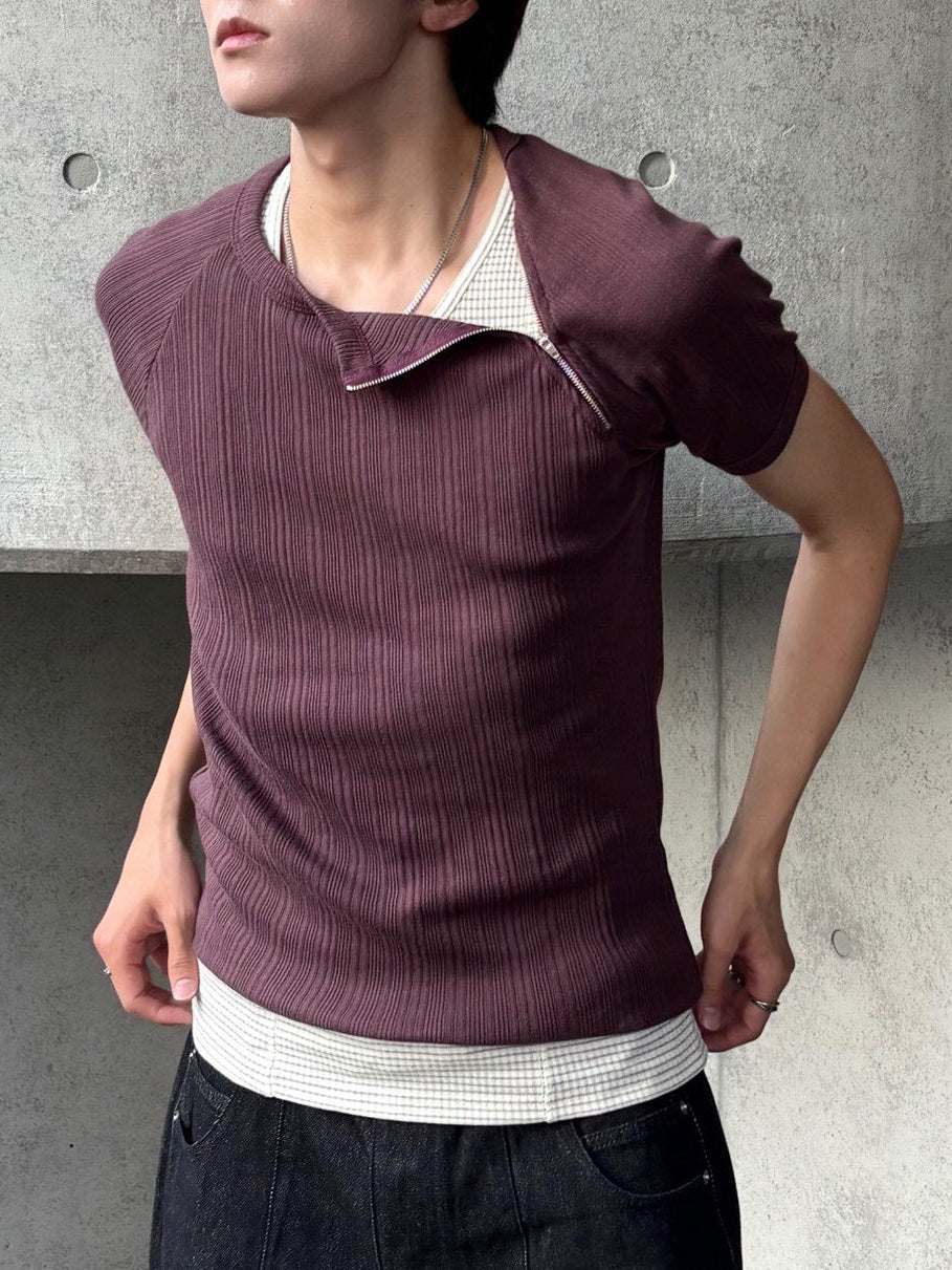 受注制【Chikashitsu +】side half zip t-shirt (4color)