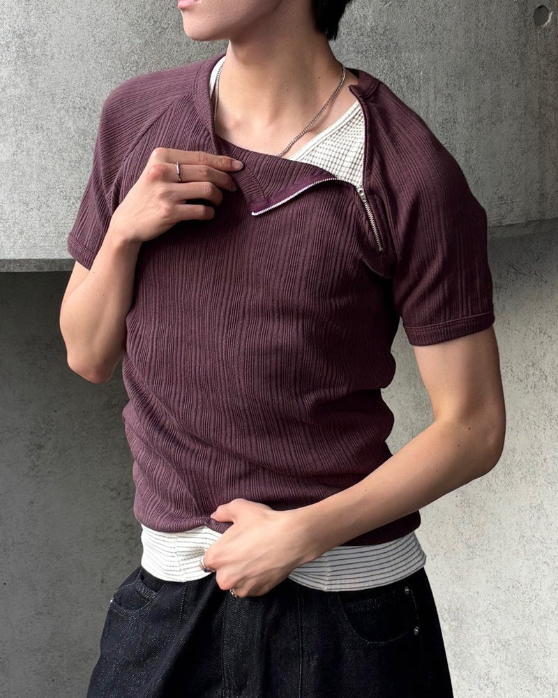 受注制【Chikashitsu +】side half zip t-shirt (4color)