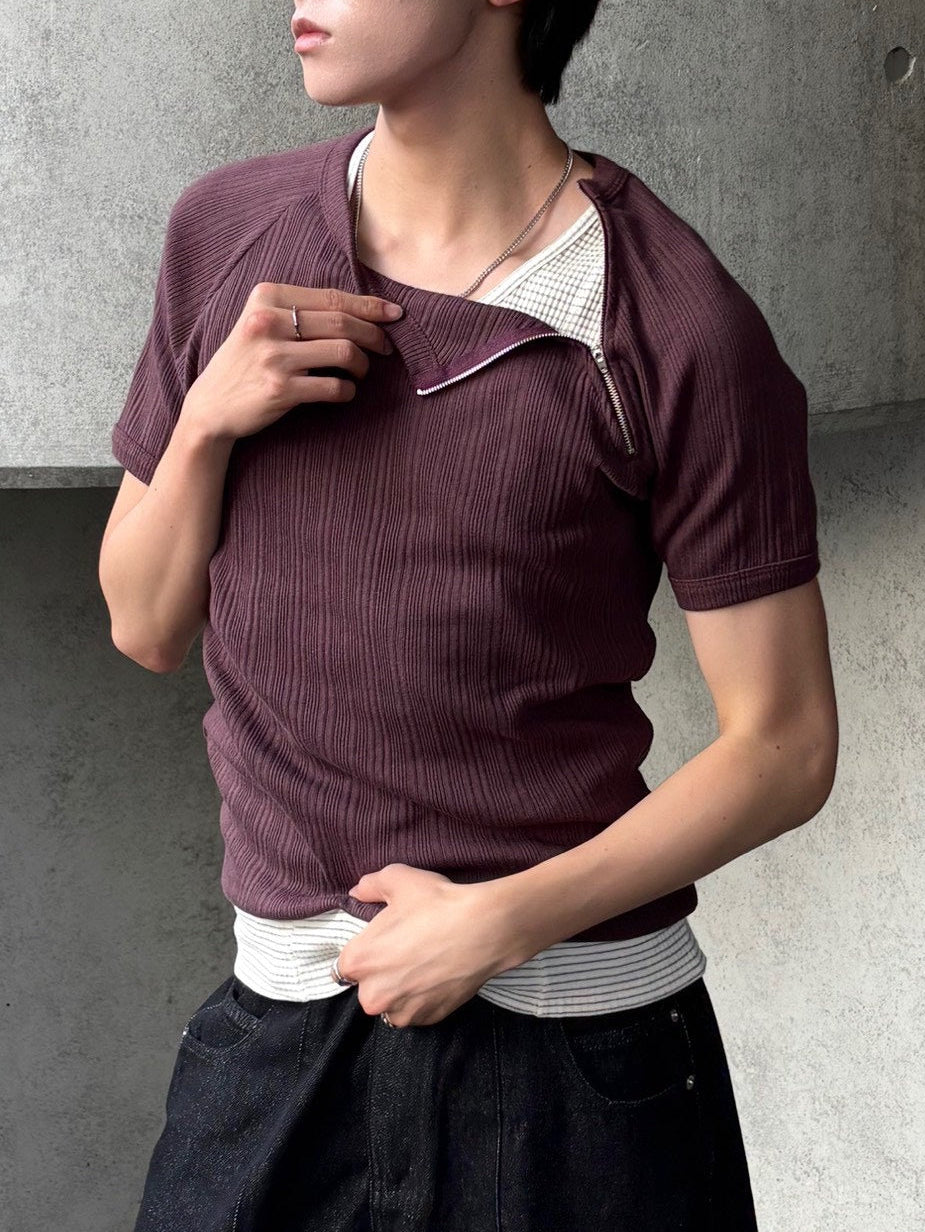 受注制【Chikashitsu +】side half zip t-shirt (4color)
