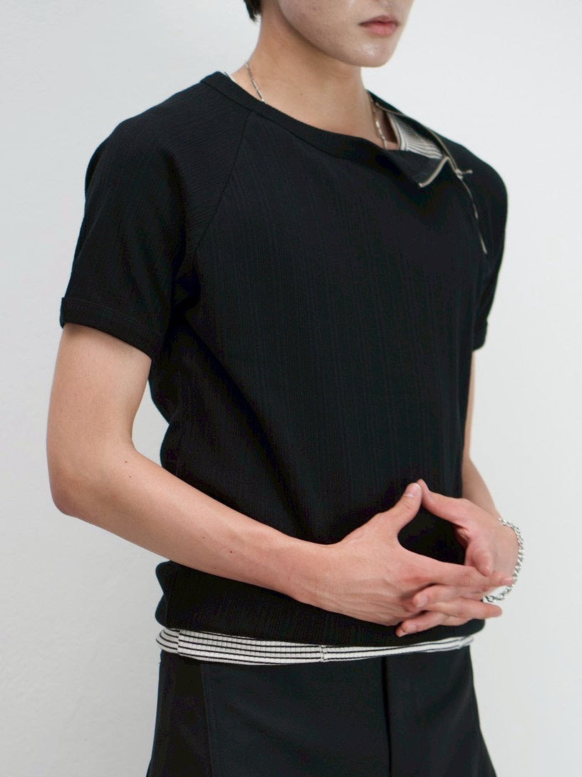受注制【Chikashitsu +】side half zip t-shirt (4color)