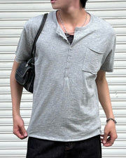 受注制【Chikashitsu +】button slub henley neck t-shirt (4color)