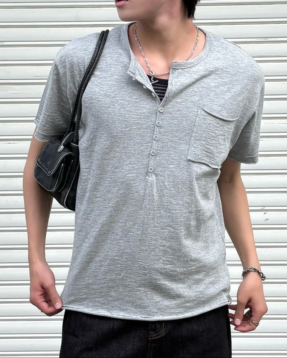 受注制【Chikashitsu +】button slub henley neck t-shirt (4color)