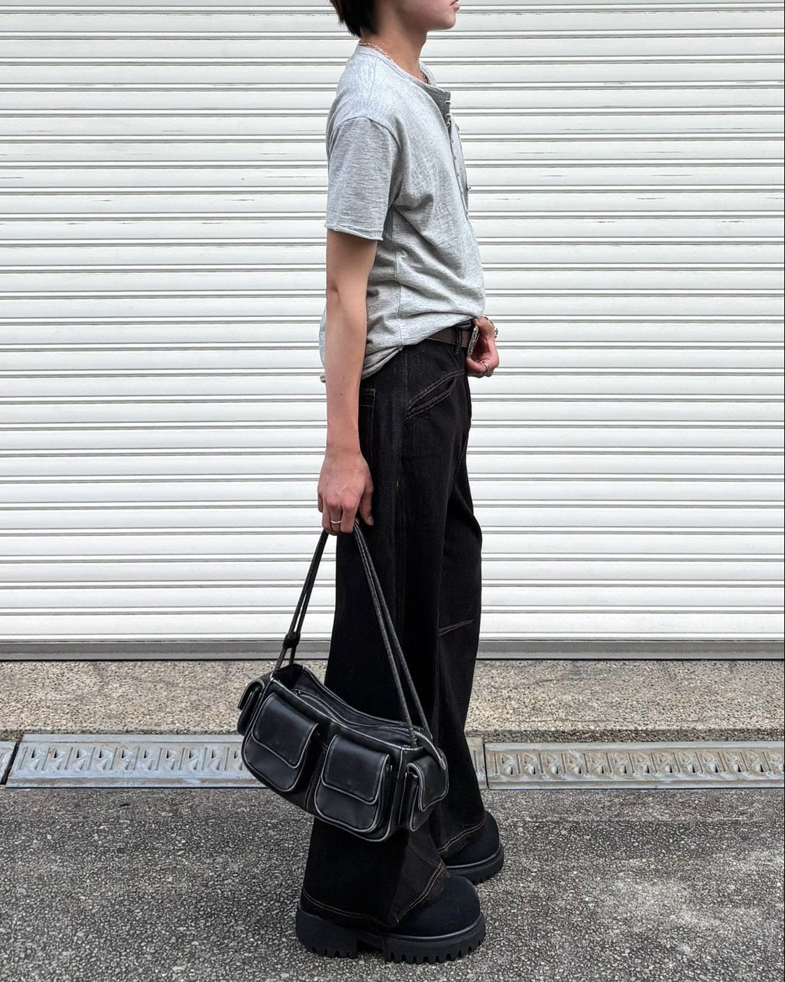 受注制【Chikashitsu +】button slub henley neck t-shirt (4color)