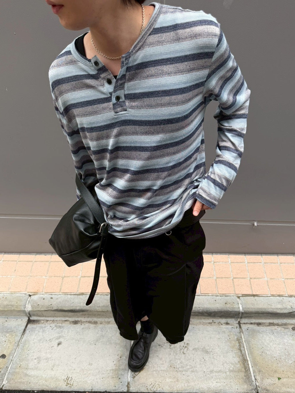 受注制【Chikashitsu +】multi border henley long tee