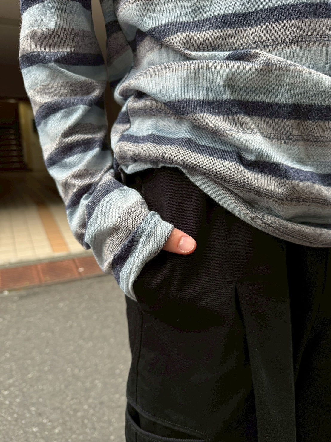 受注制【Chikashitsu +】multi border henley long tee