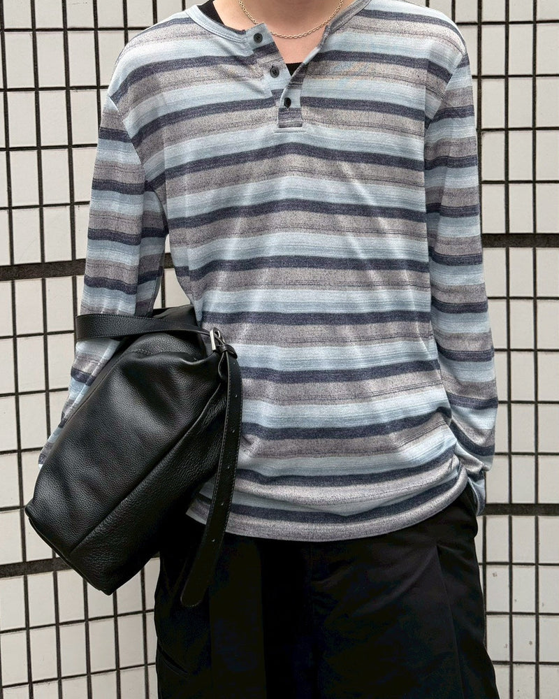 受注制【Chikashitsu +】multi border henley long tee