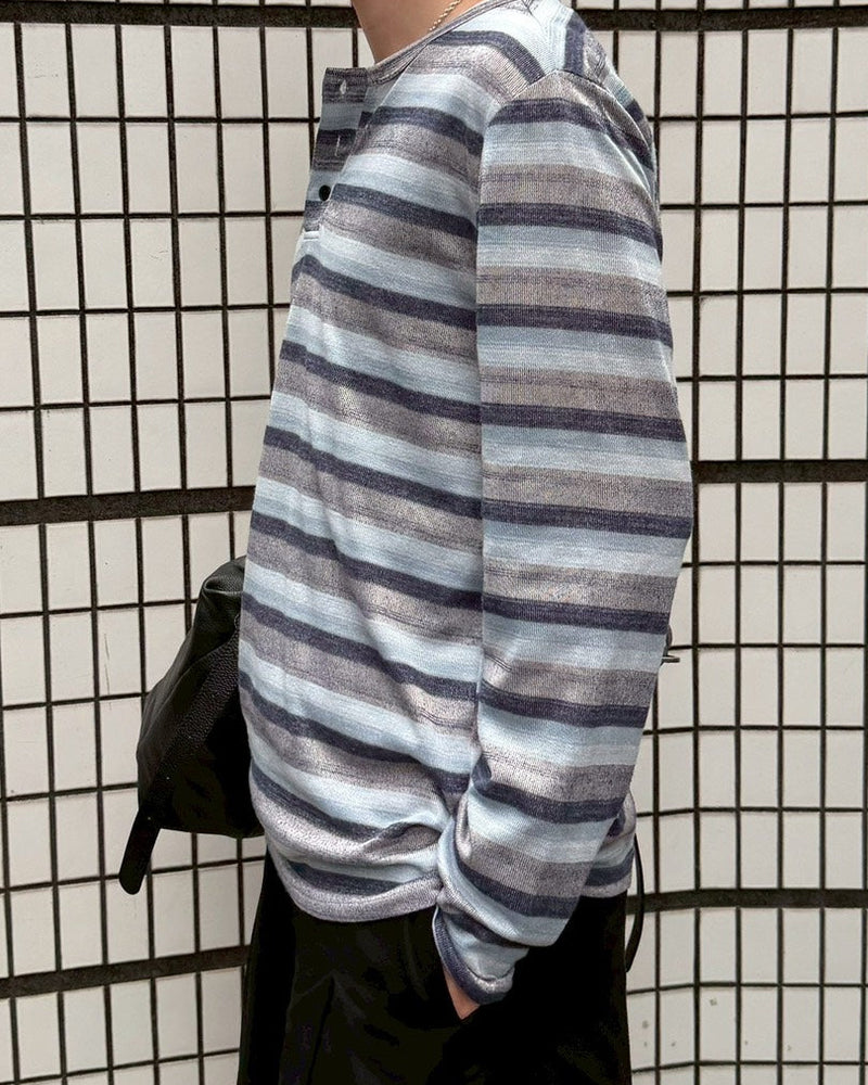 受注制【Chikashitsu +】multi border henley long tee