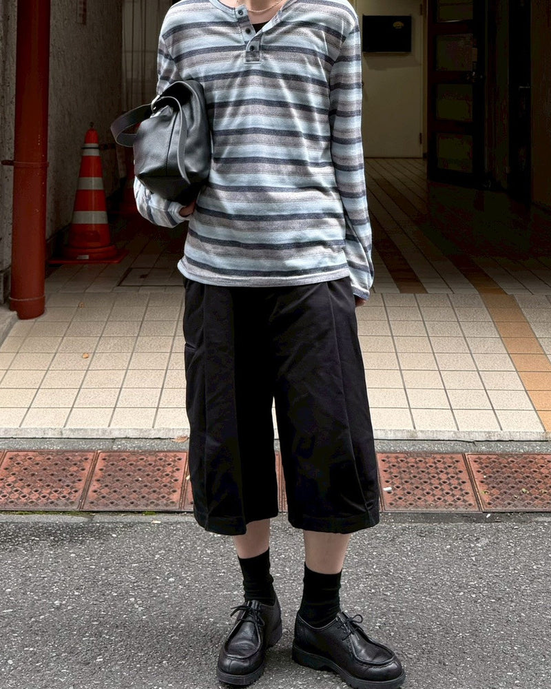 受注制【Chikashitsu +】multi border henley long tee