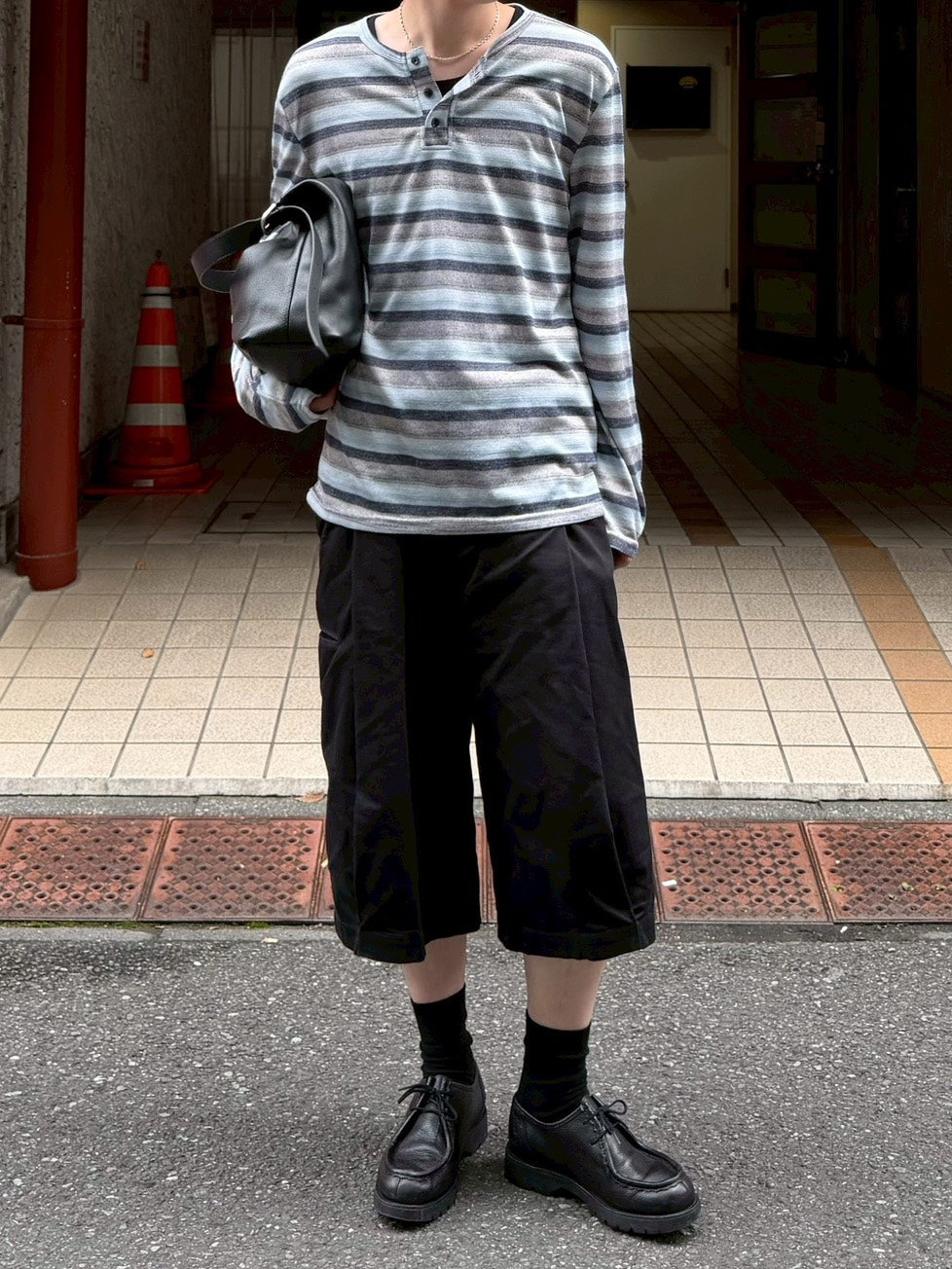 受注制【Chikashitsu +】multi border henley long tee