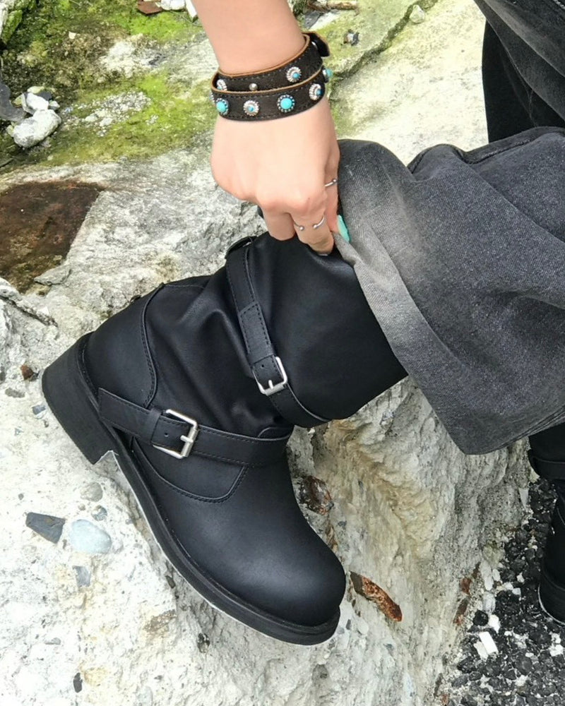 受注制【OaKS】vintage 2-belt biker boots