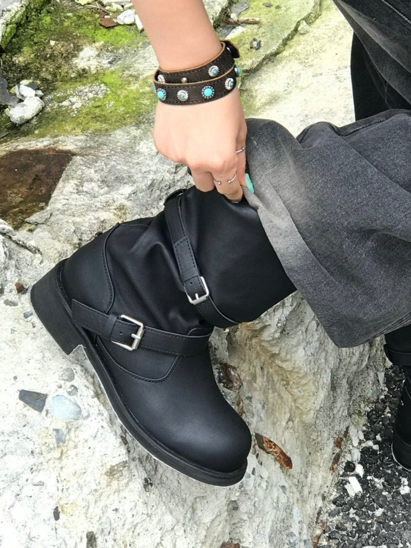 受注制【OaKS】vintage 2-belt biker boots