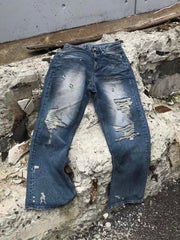 受注制【OaKS】super-destroyed damage wide denim pants