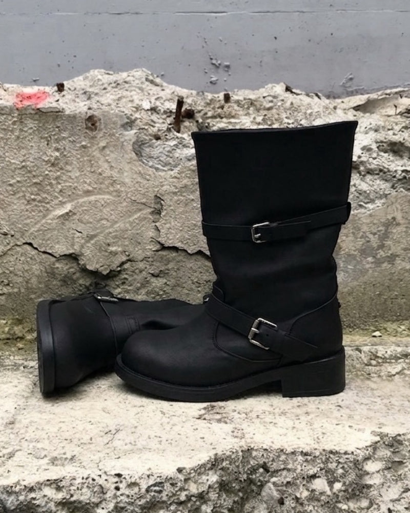 受注制【OaKS】vintage 2-belt biker boots