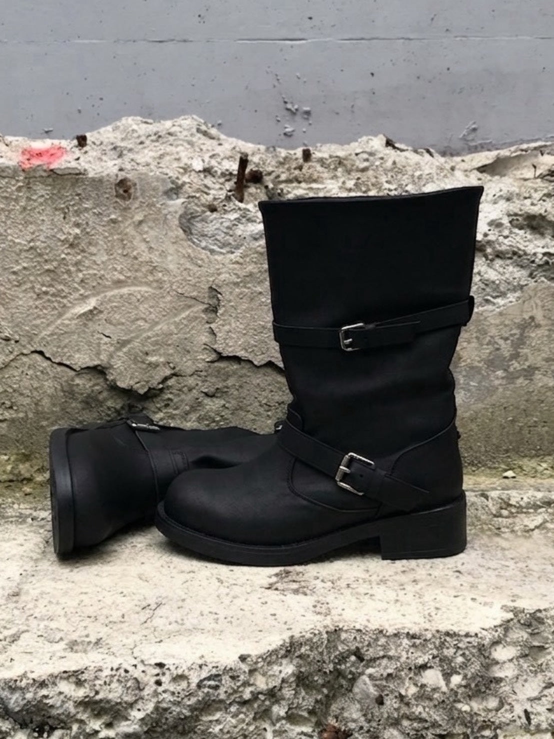 受注制【OaKS】vintage 2-belt biker boots