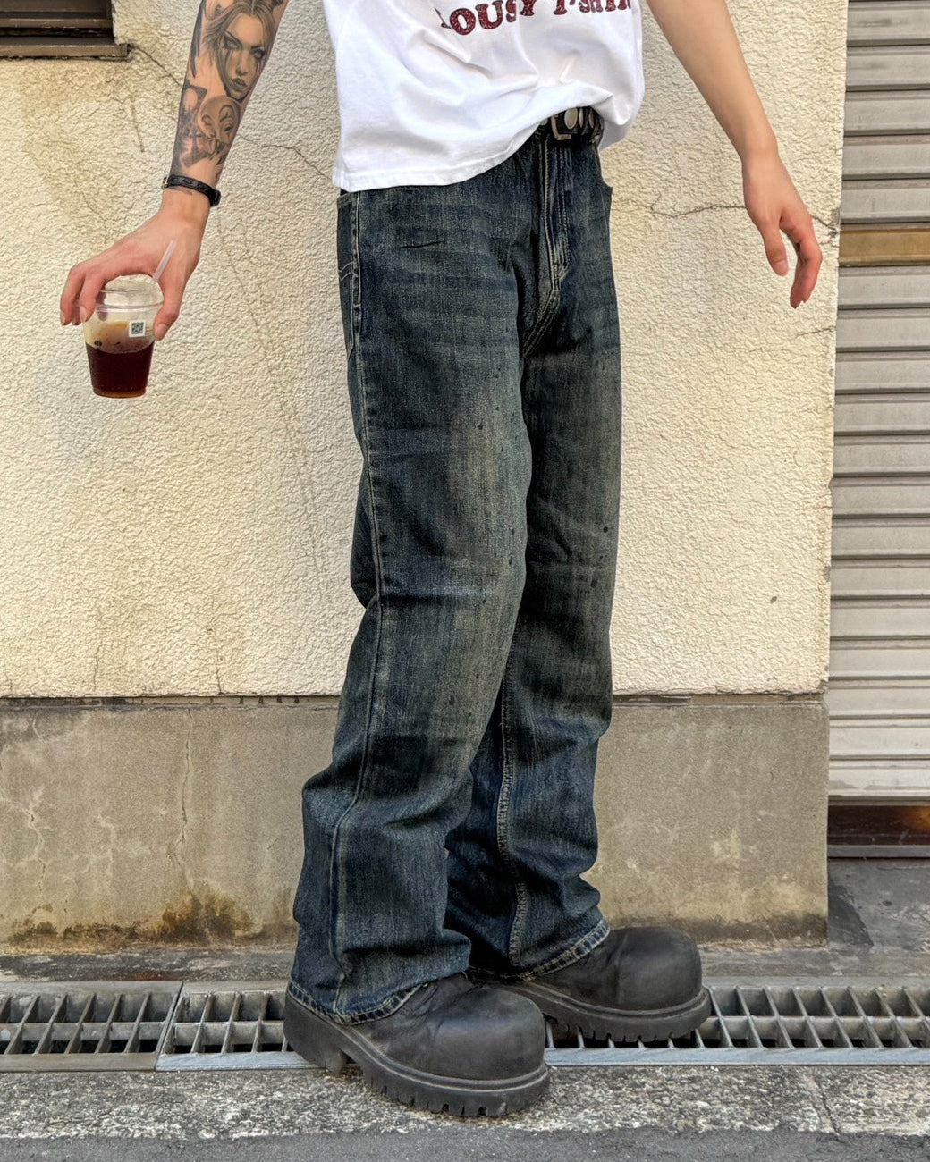 受注制【Chikashitsu +】oil wash semi flare denim pants