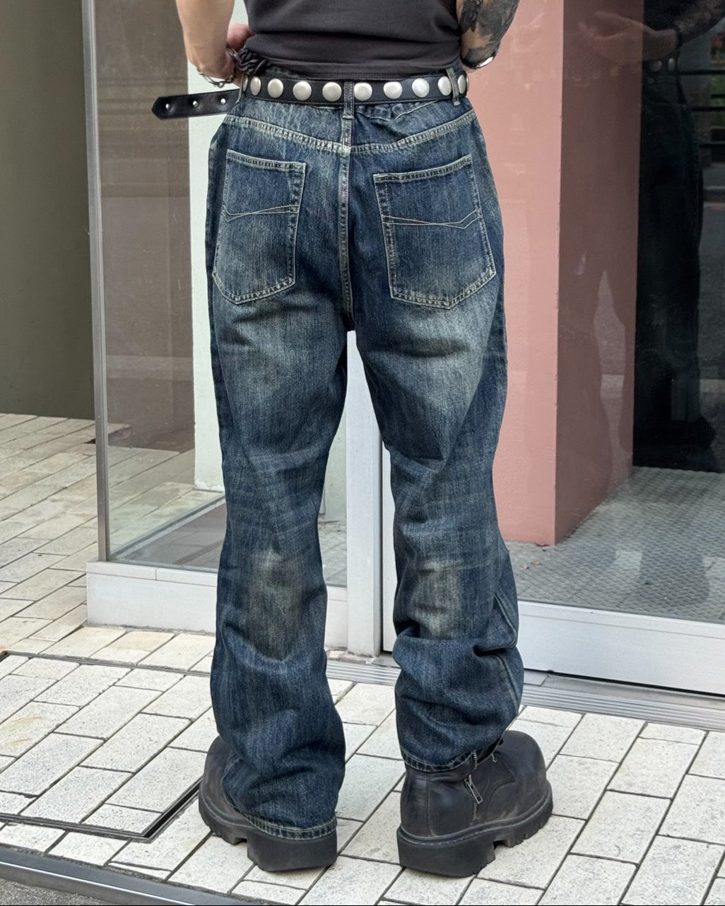 受注制【Chikashitsu +】oil wash semi flare denim pants