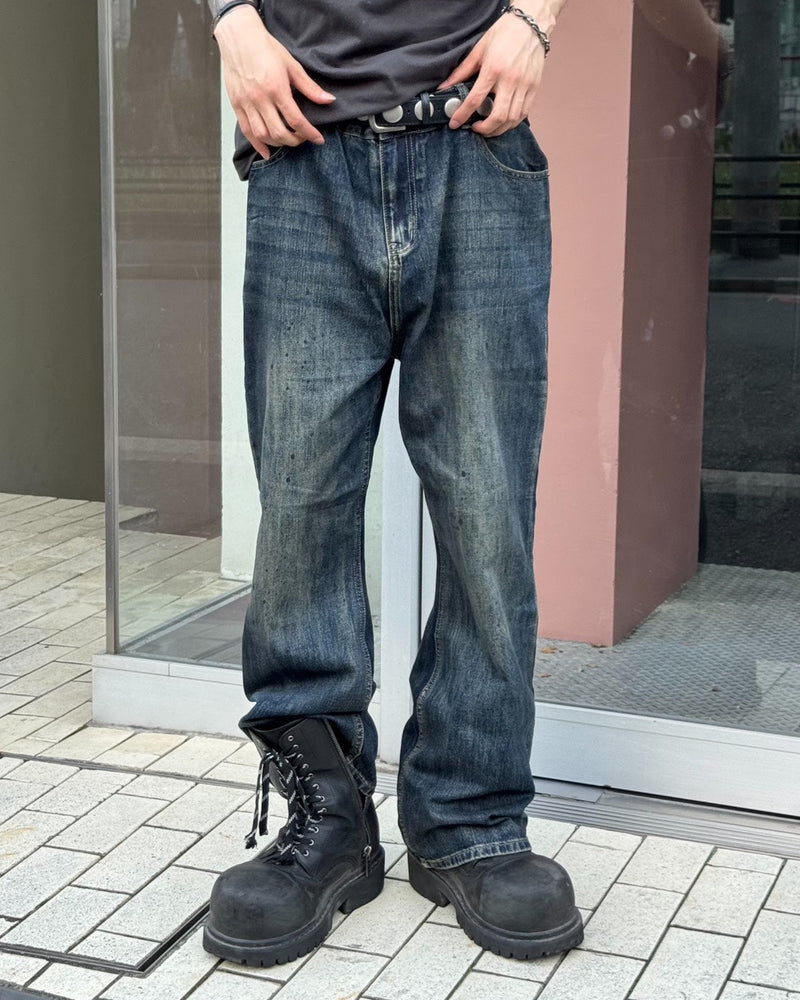受注制【Chikashitsu +】oil wash semi flare denim pants