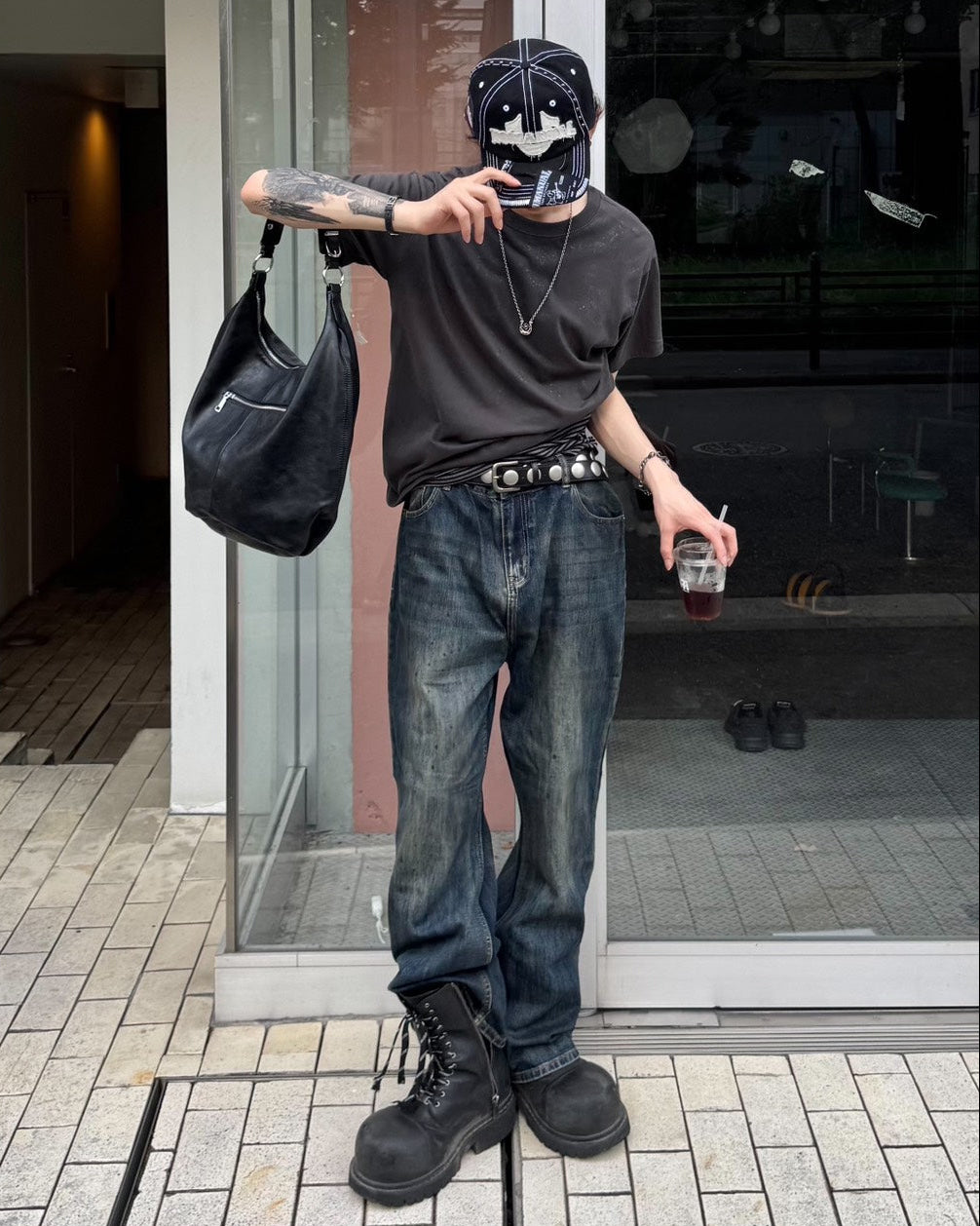 受注制【Chikashitsu +】oil wash semi flare denim pants