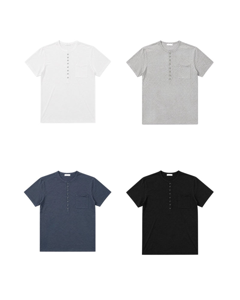 受注制【Chikashitsu +】button slub henley neck t-shirt (4color)