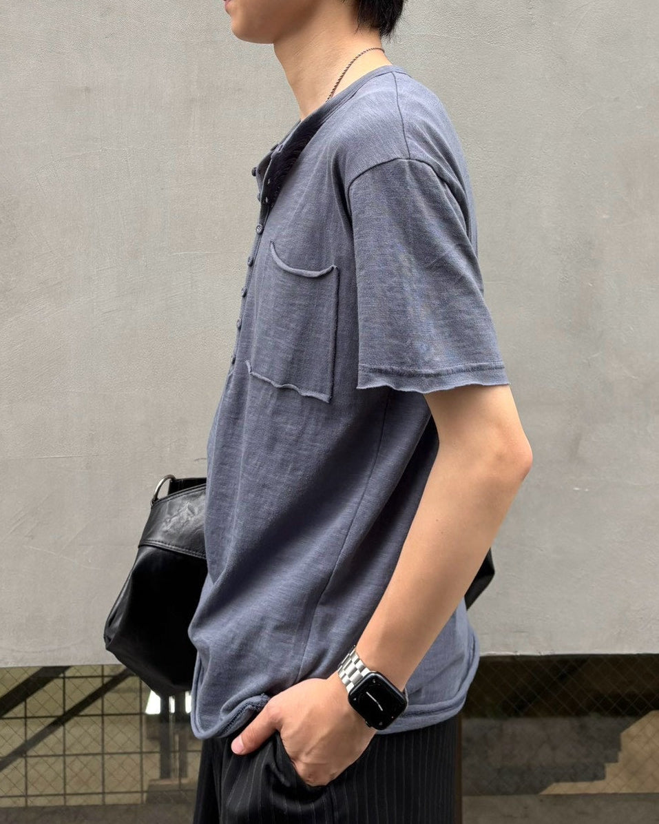受注制【Chikashitsu +】button slub henley neck t-shirt (4color)