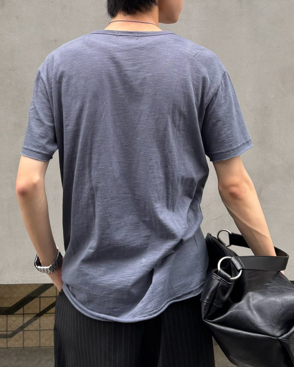 受注制【Chikashitsu +】button slub henley neck t-shirt (4color)