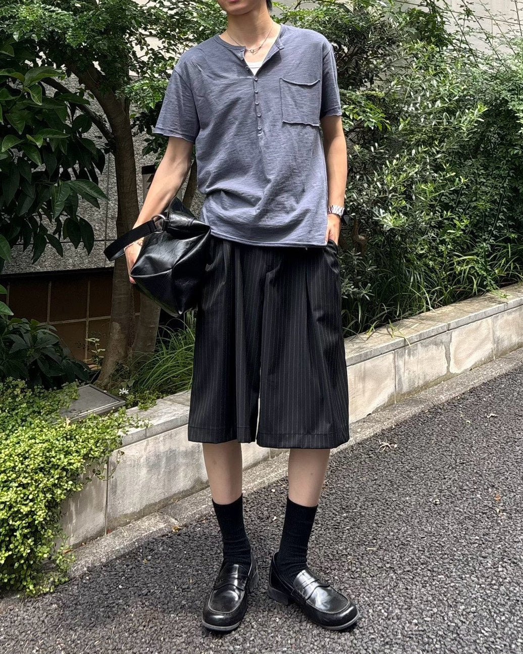受注制【Chikashitsu +】button slub henley neck t-shirt (4color)