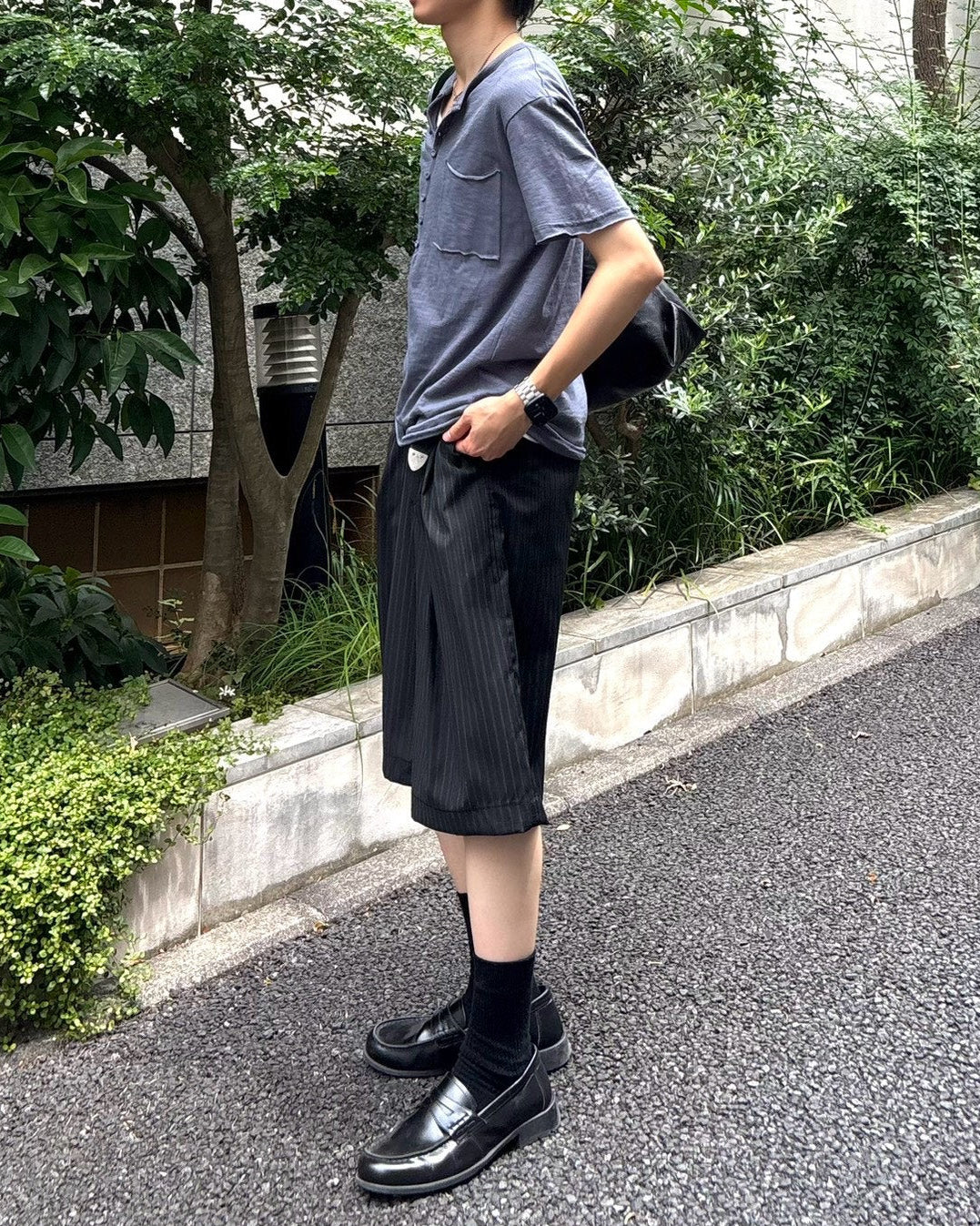 受注制【Chikashitsu +】button slub henley neck t-shirt (4color)