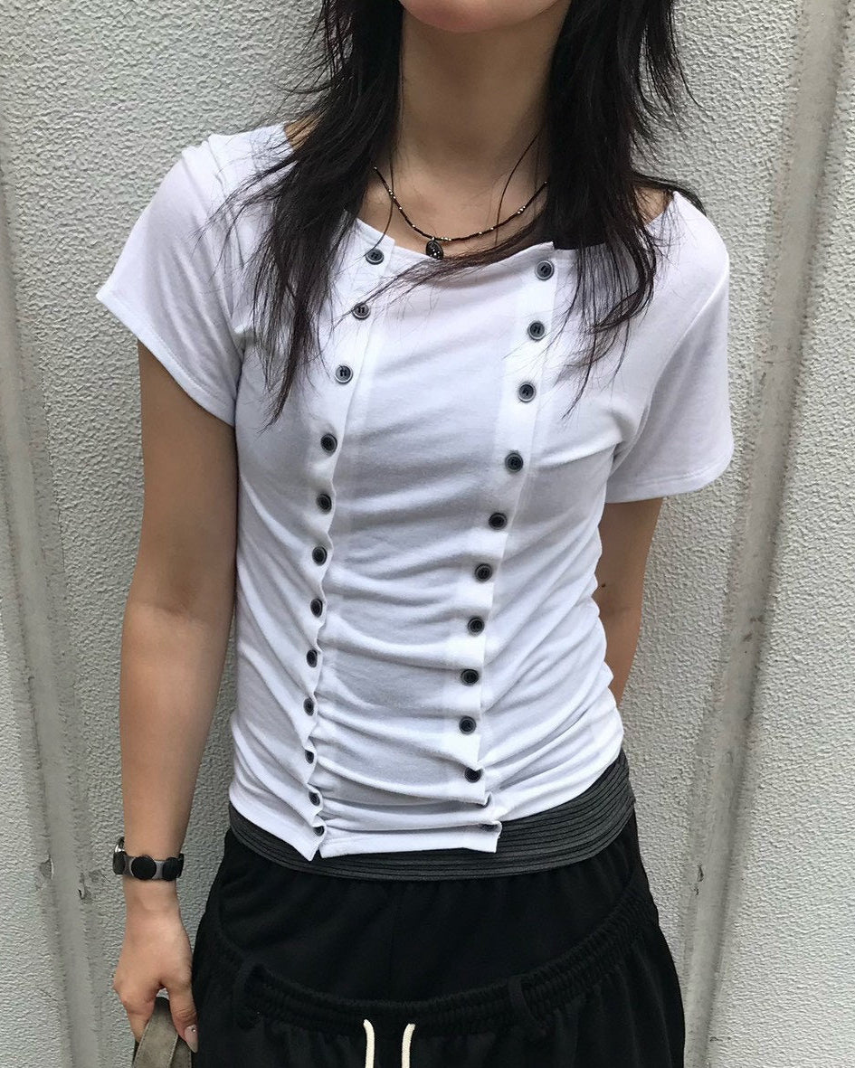 【OaKS】Manny Short-Sleeve Button T-shirt (3color)