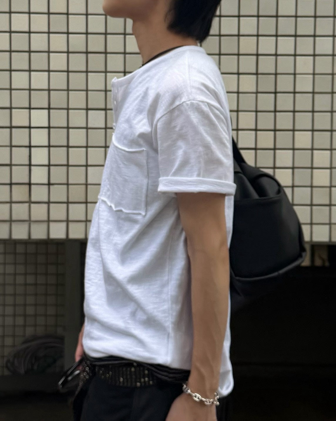 受注制【Chikashitsu +】button slub henley neck t-shirt (4color)