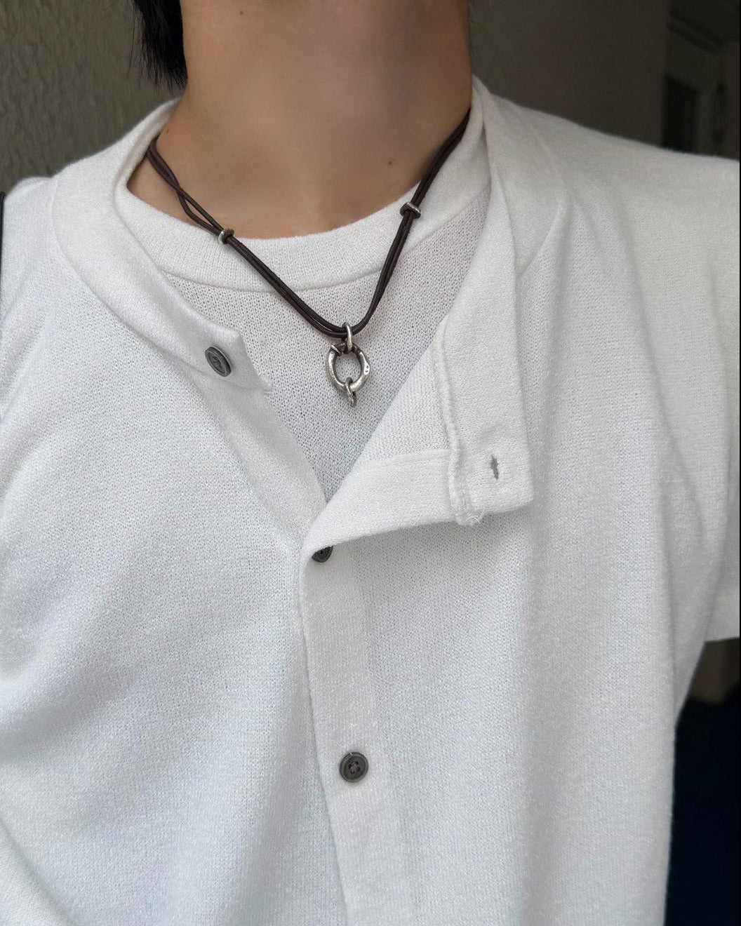 受注制【Chikashitsu +】sleek layered button half sleeve tee (4color)