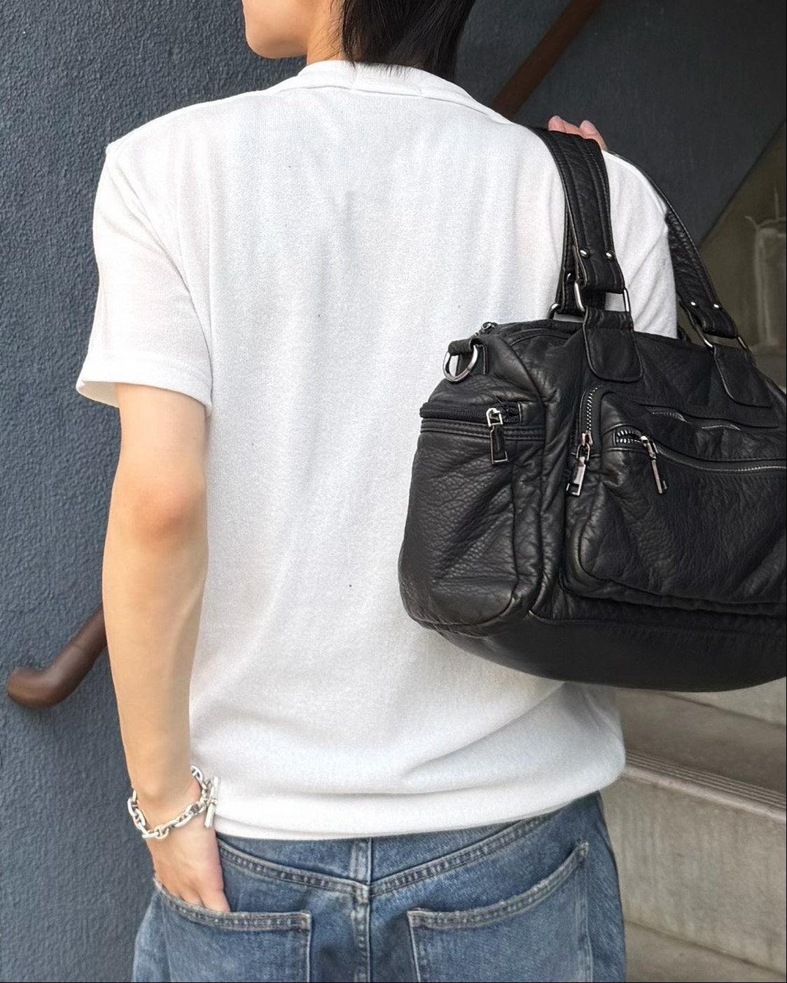 受注制【Chikashitsu +】sleek layered button half sleeve tee (4color)