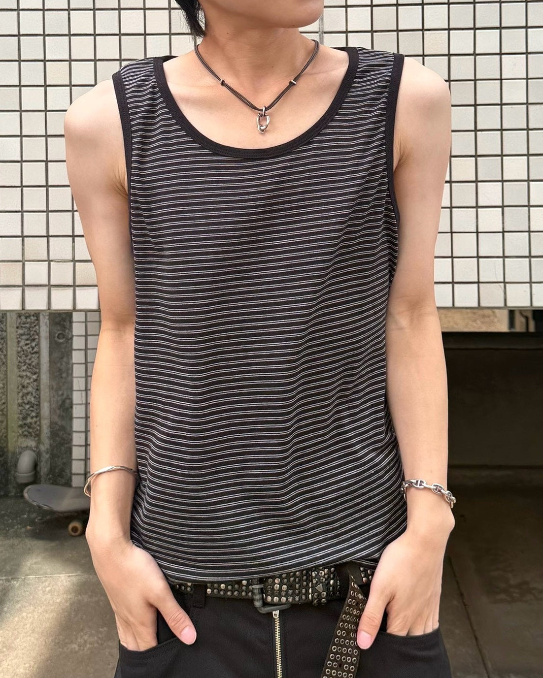 受注制【Chikashitsu +】border sleeveless (3color)