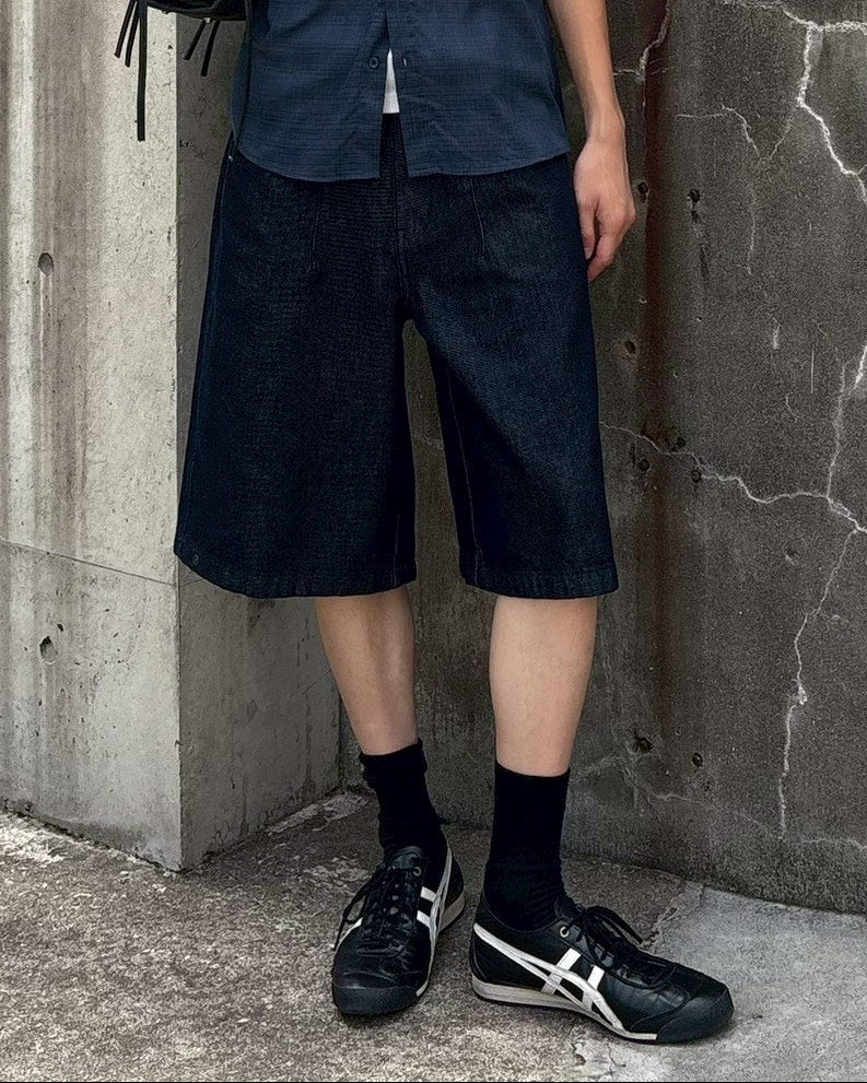 受注制【Chikashitsu +】snap bermuda denim pants (2color)