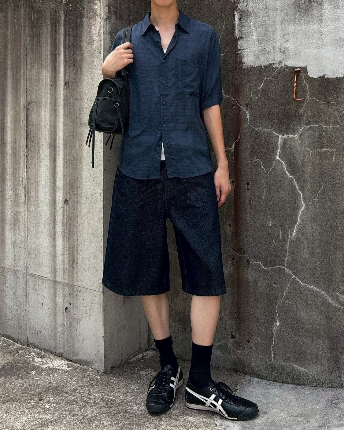 受注制【Chikashitsu +】snap bermuda denim pants (2color)
