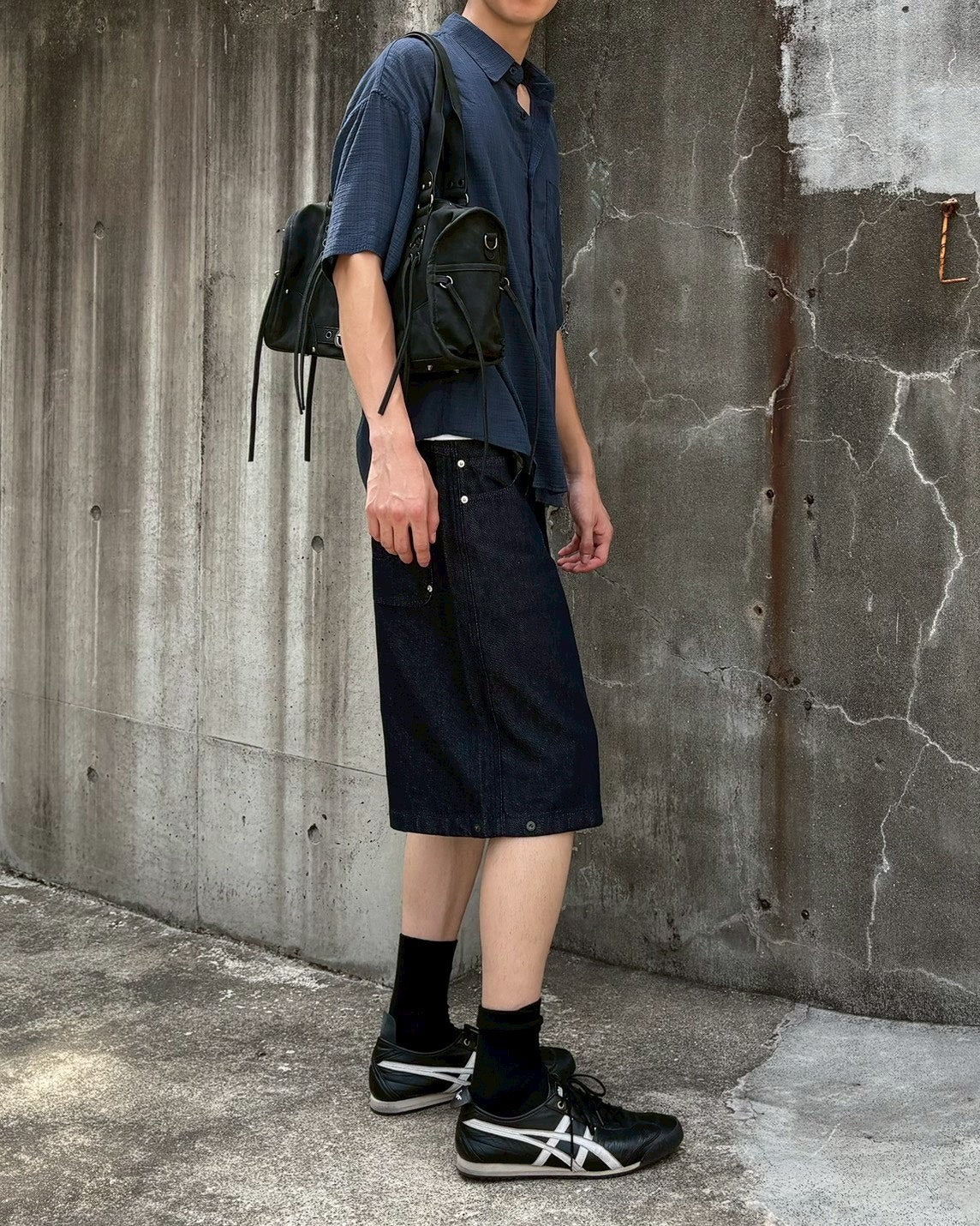 受注制【Chikashitsu +】snap bermuda denim pants (2color)