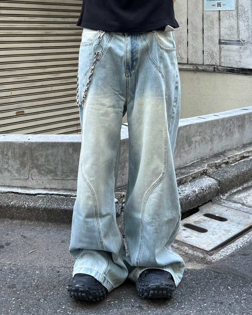 受注制【Chikashitsu +】wave curved denim pants