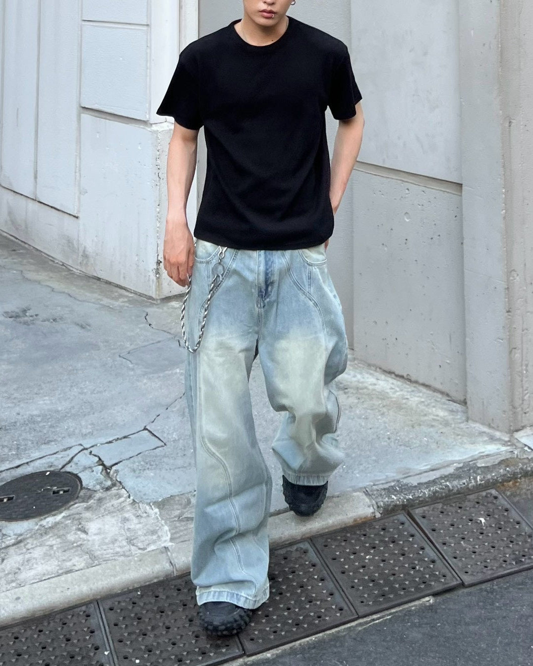 受注制【Chikashitsu +】wave curved denim pants