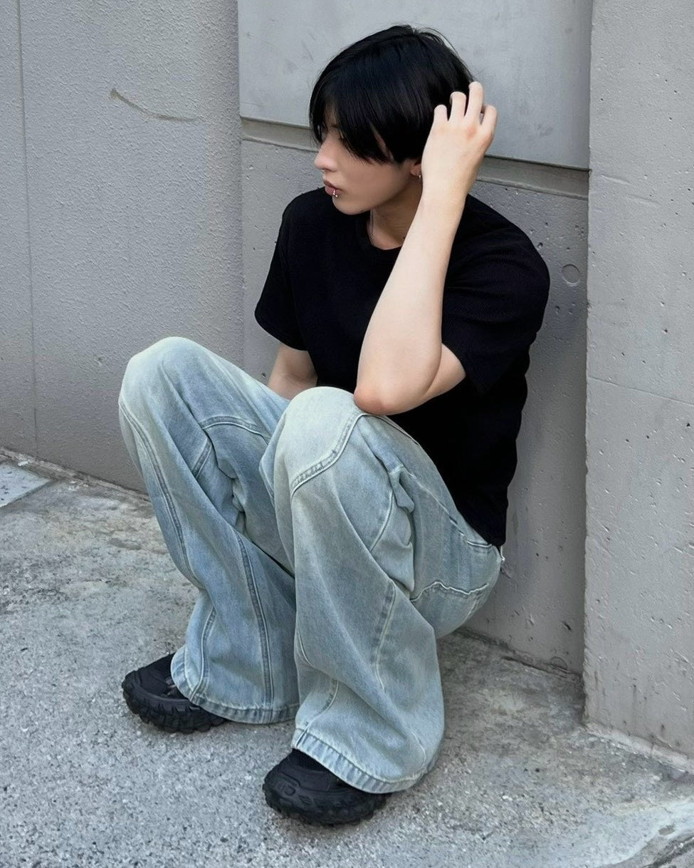 受注制【Chikashitsu +】wave curved denim pants