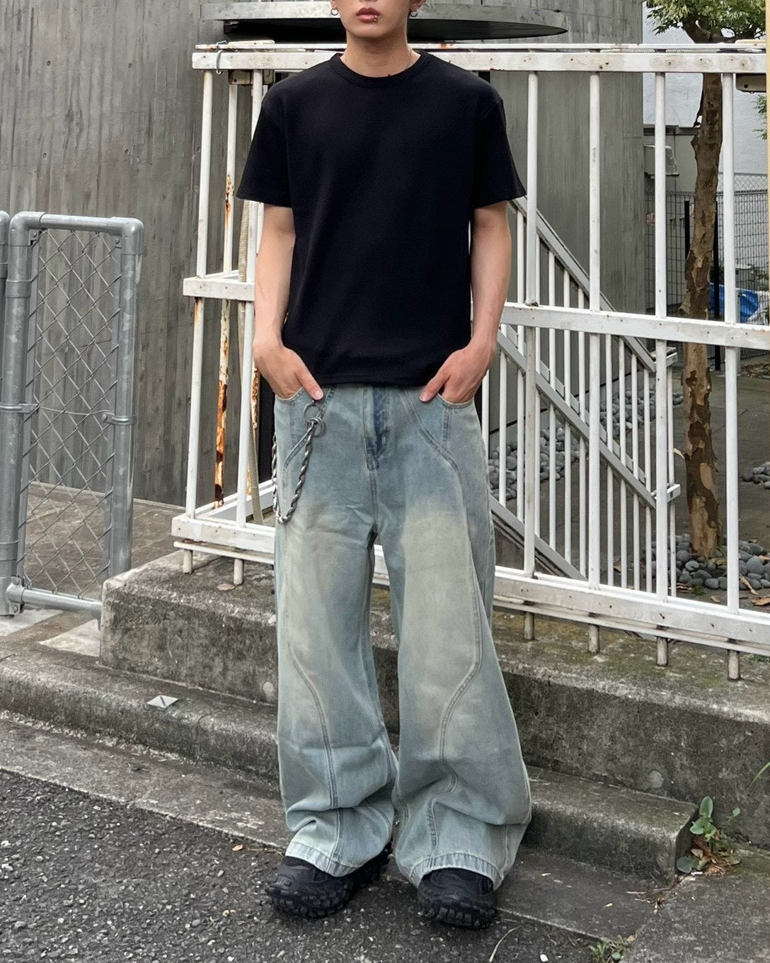 受注制【Chikashitsu +】wave curved denim pants