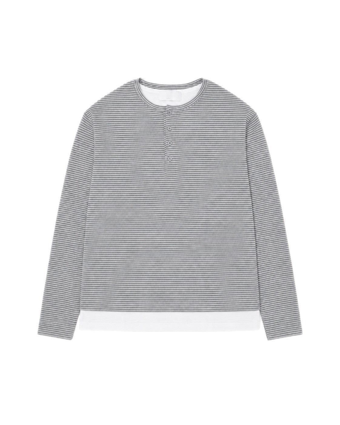 受注制【Chikashitsu +】border layered henley neck t-shirt (3color)